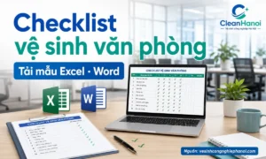 Mẫu checklist vệ sinh văn phòng dạng Excel và Word giúp theo dõi công việc hằng ngày, hằng tuần, hằng tháng, phân ca và kiểm tra chất lượng vệ sinh.