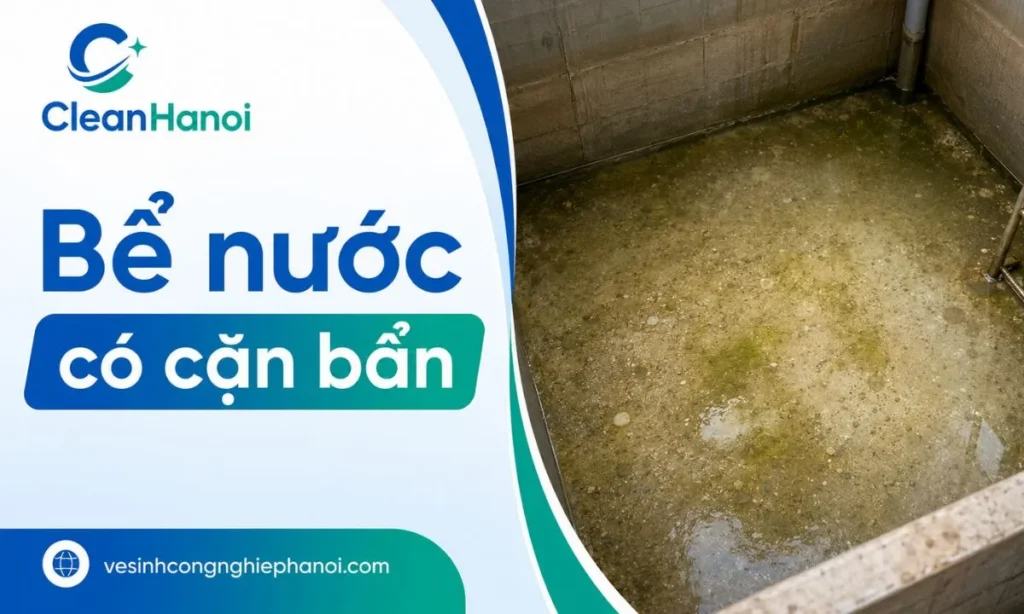 Ảnh thể hiện hiện trạng bể nước ngầm cần thau rửa do có cặn bẩn, bùn lắng, rong rêu, mảng bám hoặc nước có dấu hiệu bất thường.