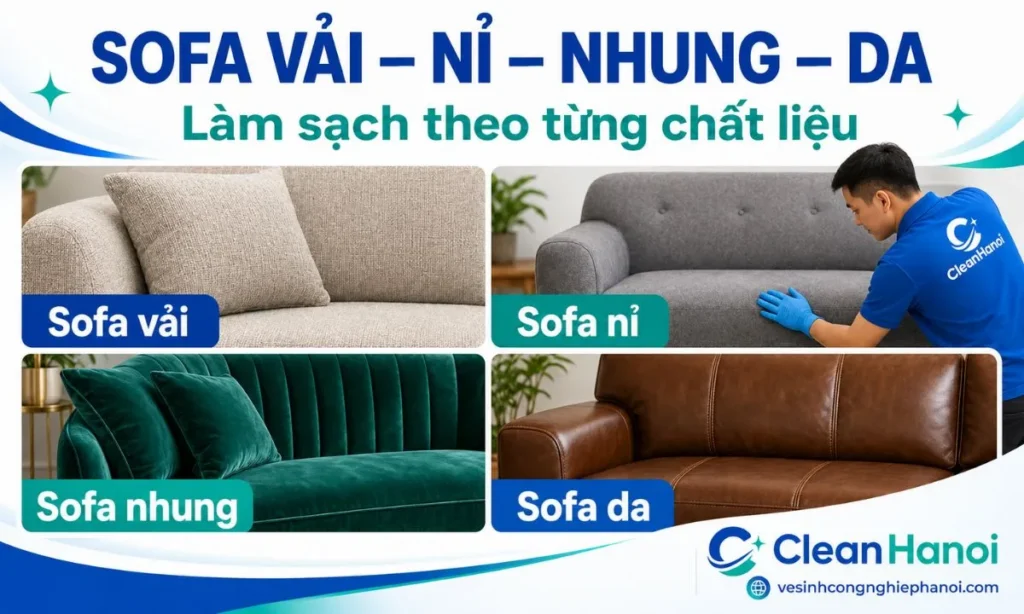 Các loại sofa vải, nỉ, nhung và da CleanHanoi nhận vệ sinh