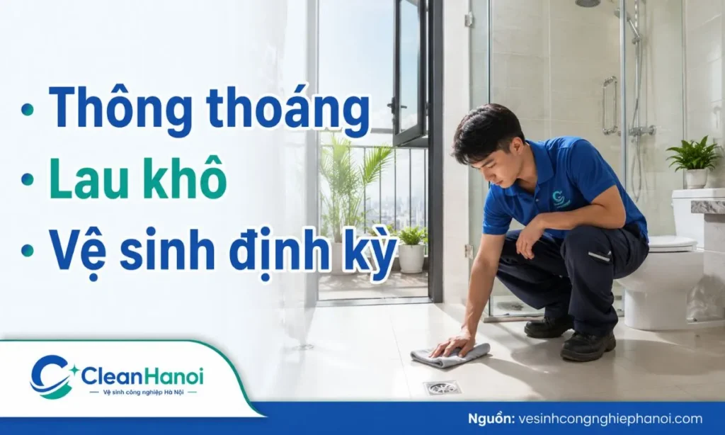 Cách hạn chế rêu mốc quay lại bằng thông gió, lau khô và vệ sinh định kỳ