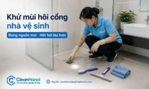 Hướng dẫn cách khử mùi hôi cống nhà vệ sinh bằng cách kiểm tra phễu thoát sàn, tóc rụng, cặn xà phòng, lớp nước ngăn mùi và tình trạng thoát nước trước khi dùng hóa chất mạnh.