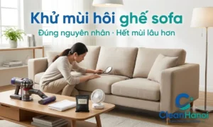 Hướng dẫn cách khử mùi hôi ghế sofa tại nhà theo đúng nguyên nhân như mùi ẩm, mùi mồ hôi, mùi thú cưng, mùi thuốc lá, mùi phòng kín hoặc mùi do sofa chưa khô kỹ sau khi giặt.
