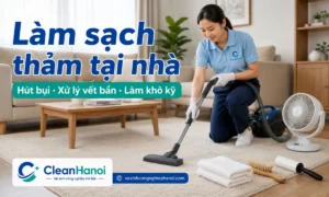 Hướng dẫn cách làm sạch thảm tại nhà cho thảm phòng khách, thảm trải sàn và thảm trang trí bằng cách kiểm tra chất liệu, hút bụi, xử lý vết bẩn mới, kiểm soát lượng nước và làm khô thảm đúng cách.
