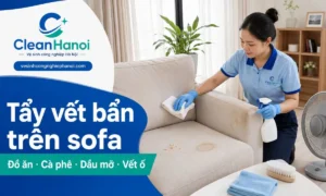 Hướng dẫn cách tẩy vết bẩn trên ghế sofa do đồ ăn, cà phê, trà, nước ngọt, dầu mỡ, bụi bẩn và vết ố lâu ngày bằng cách thấm trước, không chà loang, thử dung dịch và làm khô sofa sau khi vệ sinh.