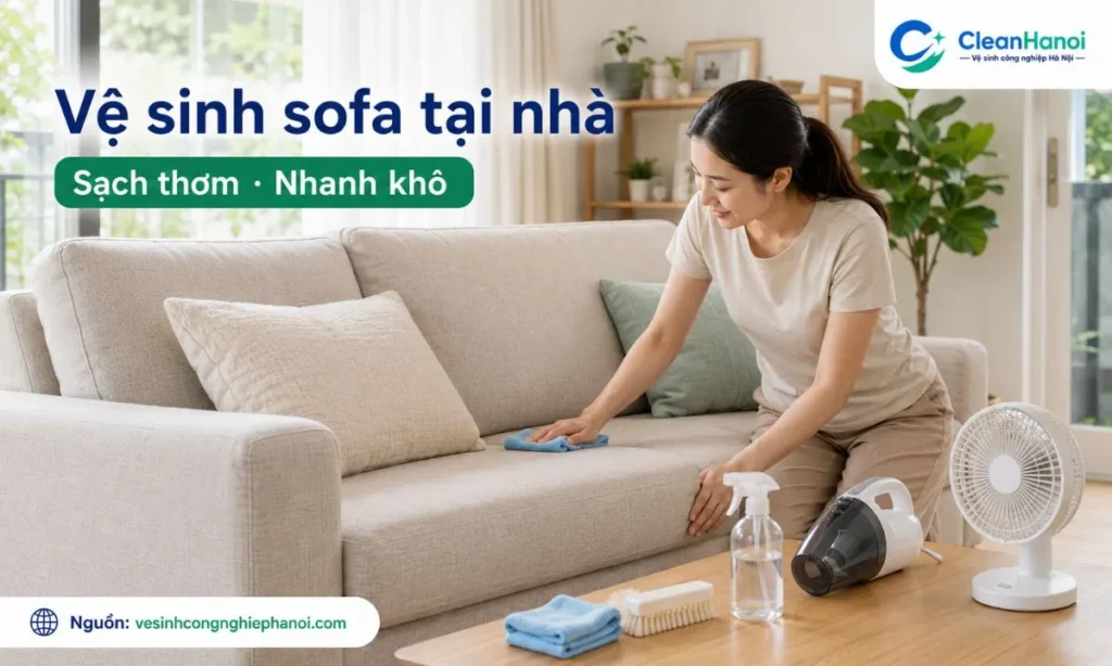 Hướng dẫn cách vệ sinh ghế sofa tại nhà theo từng chất liệu như sofa vải, nỉ, da, nhung; hút bụi, xử lý vết bẩn, dùng dung dịch phù hợp và làm khô đúng cách.