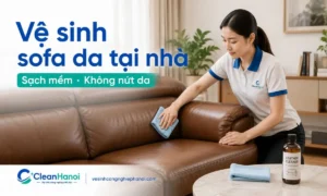 Hướng dẫn cách vệ sinh sofa da tại nhà bằng khăn mềm, dung dịch phù hợp, lau từng vùng nhỏ, lau khô lại và dưỡng da đúng cách để hạn chế khô nứt, bong tróc và bạc màu.