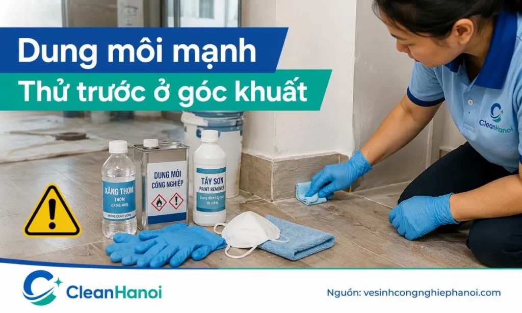 Cẩn thận khi dùng xăng thơm, cồn và hóa chất tẩy sơn trên nền gạch, đá, gỗ, nhựa