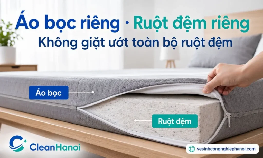 Cấu tạo đệm bông ép gồm áo bọc tháo rời và ruột đệm bông ép