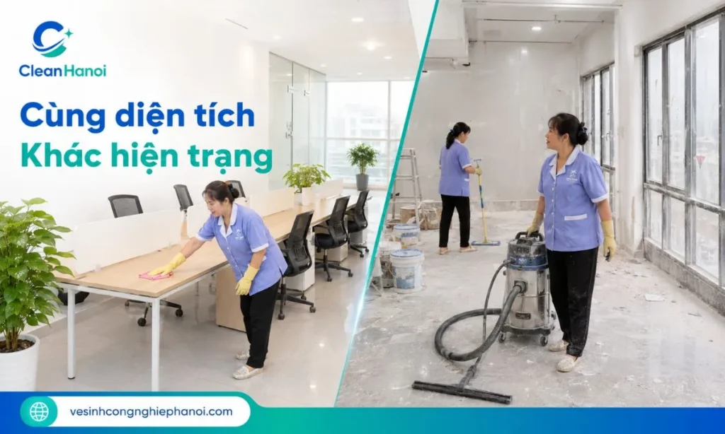 Cùng diện tích nhưng chi phí vệ sinh công nghiệp khác nhau do hiện trạng