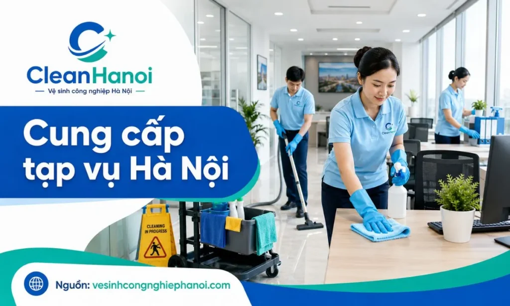 Ảnh minh họa dịch vụ cung cấp tạp vụ tại Hà Nội, phù hợp cho doanh nghiệp cần nhân sự vệ sinh duy trì theo giờ, theo ca hoặc theo tháng.