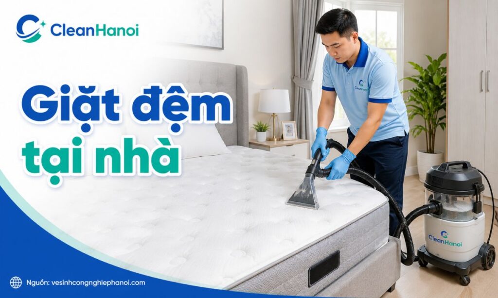 Dịch vụ giặt đệm tại nhà ở Hà Nội, phù hợp cho đệm gia đình, đệm khách sạn, homestay và phòng cho thuê.