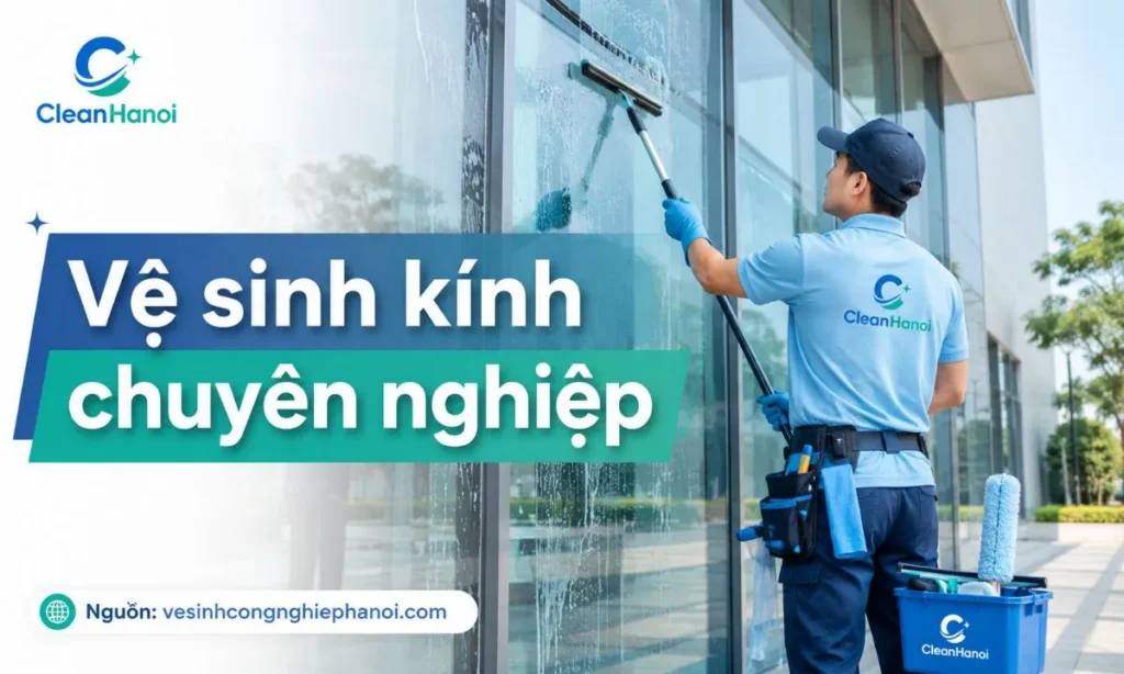 CleanHanoi thực hiện dịch vụ lau kính tại Hà Nội cho văn phòng, tòa nhà, cửa kính mặt tiền và khu vực kính cao.