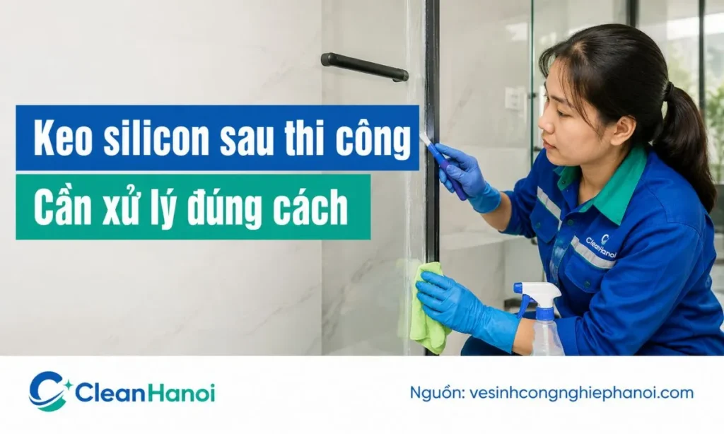 Dịch vụ lau kính xử lý keo silicon, bụi mịn và vết bẩn sau thi công