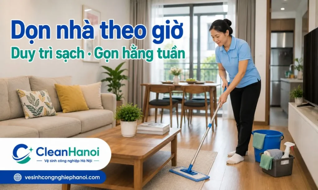 Dọn nhà theo giờ phù hợp với nhà ở, căn hộ, phòng trọ hoặc gia đình bận rộn cần lau sàn, lau bàn, dọn phòng, gom rác, lau bếp nhẹ và duy trì vệ sinh định kỳ.