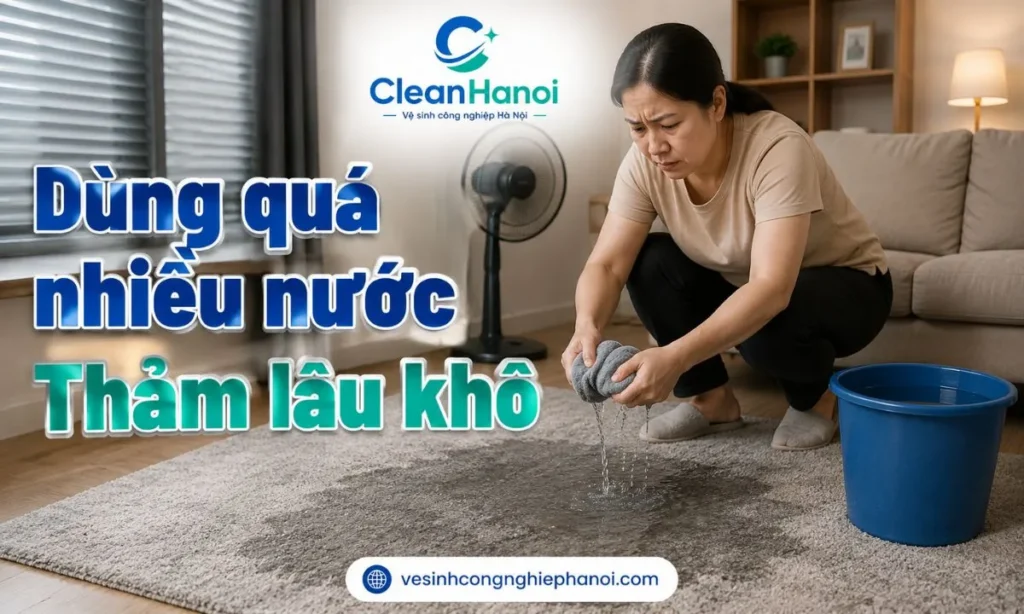 Tự giặt thảm bằng tay dùng quá nhiều nước khiến cốt đệm ngậm nước lâu khô gây mốc
