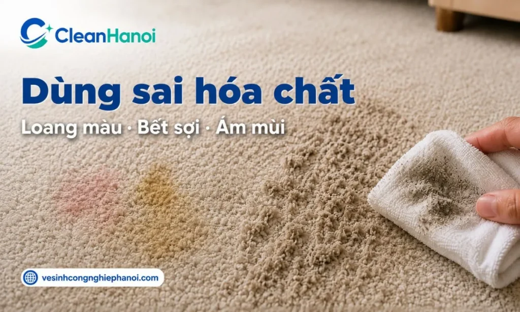 Dùng sai hóa chất giặt thảm có thể làm thảm loang màu, bết sợi và ám mùi