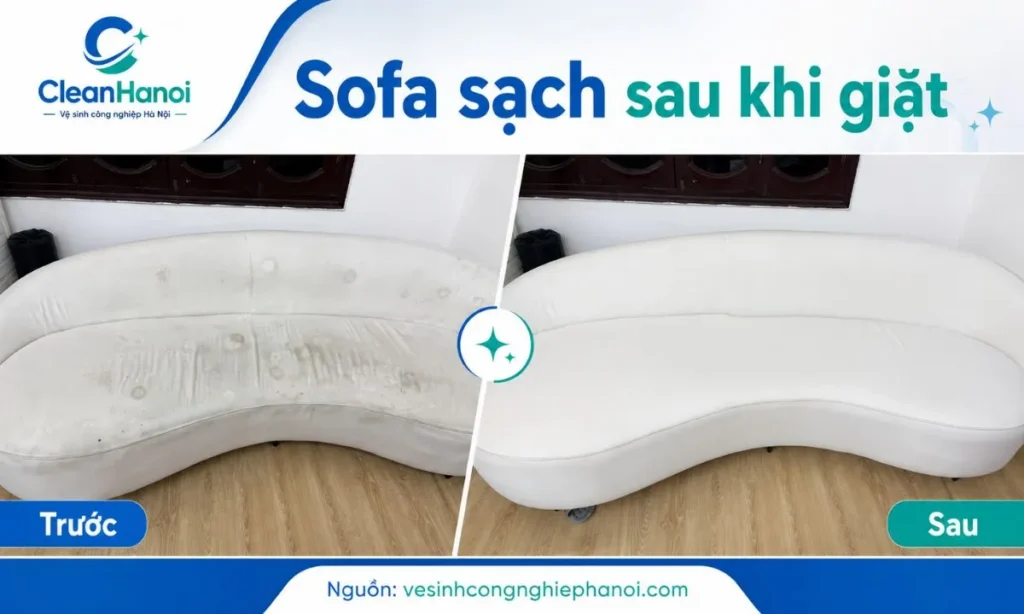 Ảnh kết quả sau khi giặt ghế sofa, bề mặt ghế sạch hơn, gọn gàng và sẵn sàng sử dụng lại.