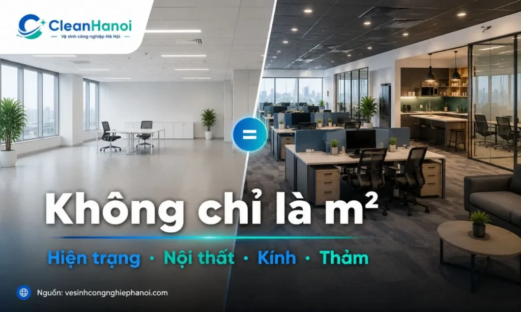 Giá vệ sinh văn phòng phụ thuộc vào diện tích, nội thất, kính, thảm, nhà vệ sinh và thời gian thi công