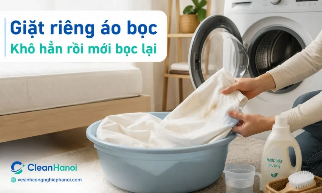 Giặt áo bọc đệm bông ép riêng theo chất liệu vải