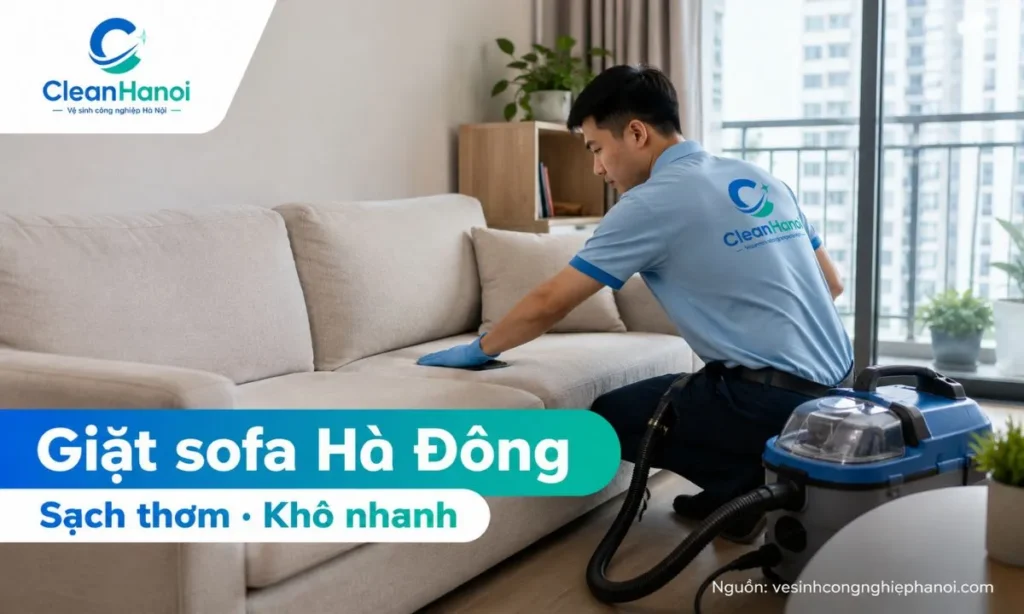 CleanHanoi nhận giặt ghế sofa Hà Đông cho nhà ở, căn hộ chung cư, văn phòng, showroom, cửa hàng và phòng khám; xử lý bụi, mùi ẩm, vết bẩn, lông thú cưng và hỗ trợ làm khô nhanh.