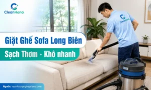 dịch vụ giặt ghế sofa Long Biên của CleanHanoi tại nhà và văn phòng, phù hợp sofa vải, nỉ, nhung, da, sofa góc và ghế tiếp khách.