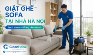 Nhân viên CleanHanoi giặt ghế sofa tại nhà ở Hà Nội