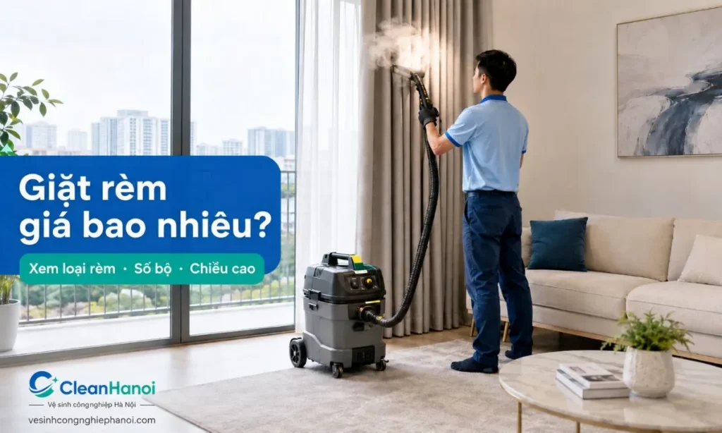 Giá giặt rèm tại nhà phụ thuộc vào loại rèm, chất liệu, khối lượng, số bộ, chiều cao lắp đặt, độ bẩn và phương án tháo giặt hay vệ sinh tại chỗ.