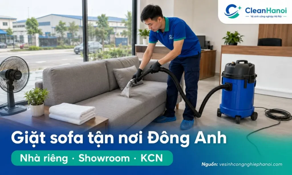 CleanHanoi nhận giặt sofa tận nơi tại Đông Anh cho nhà riêng, khu đô thị, tòa nhà, văn phòng, cửa hàng, showroom, khu tiếp khách và khu vực gần KCN Thăng Long, Võ Nguyên Giáp, Nhật Tân – Nội Bài.