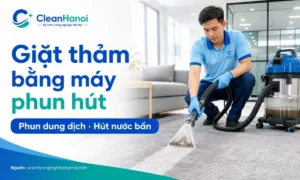 Giặt thảm bằng máy phun hút giúp phun dung dịch và hút nước bẩn ra khỏi sợi thảm