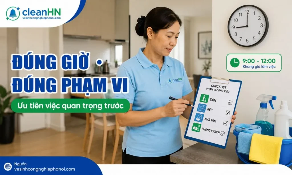Người giúp việc theo giờ kiểm tra checklist công việc trước khi dọn dẹp nhà cửa