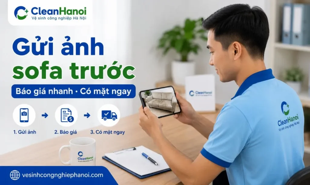 Hình ảnh minh họa khách hàng gửi ảnh sofa qua Zalo để CleanHanoi tư vấn và báo giá giặt ghế sofa tại Long Biên nhanh hơn.