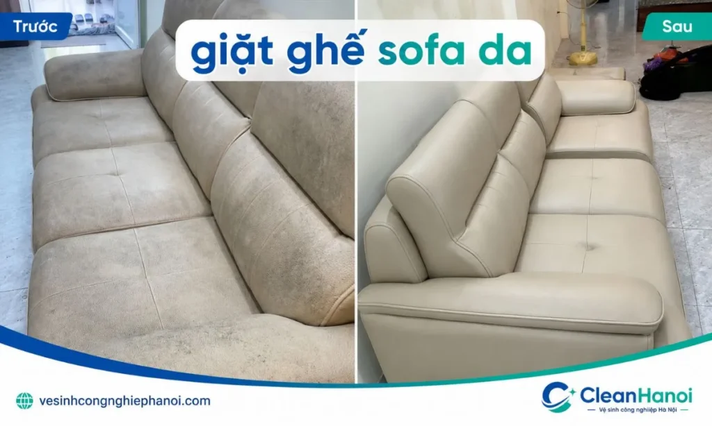 Hình ảnh thi công giặt ghế sofa da tại nhà