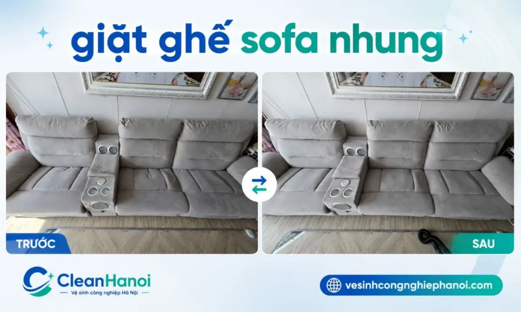 Hình ảnh thi công giặt ghế sofa nhung tại nhà