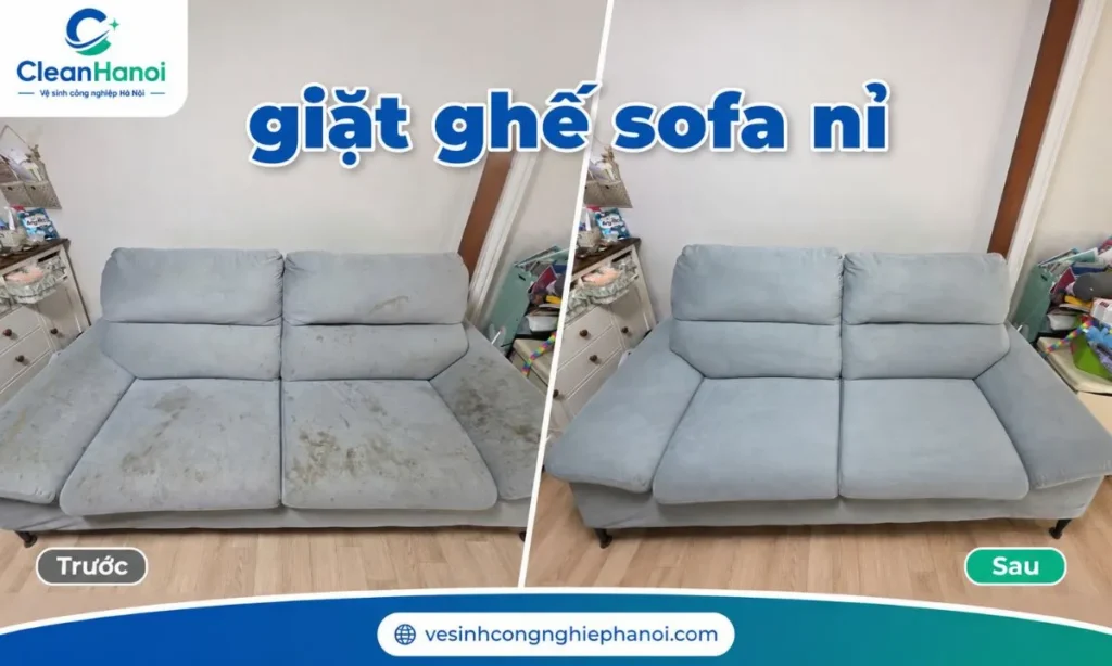 Hình ảnh thi công giặt sofa nỉ tại nhà