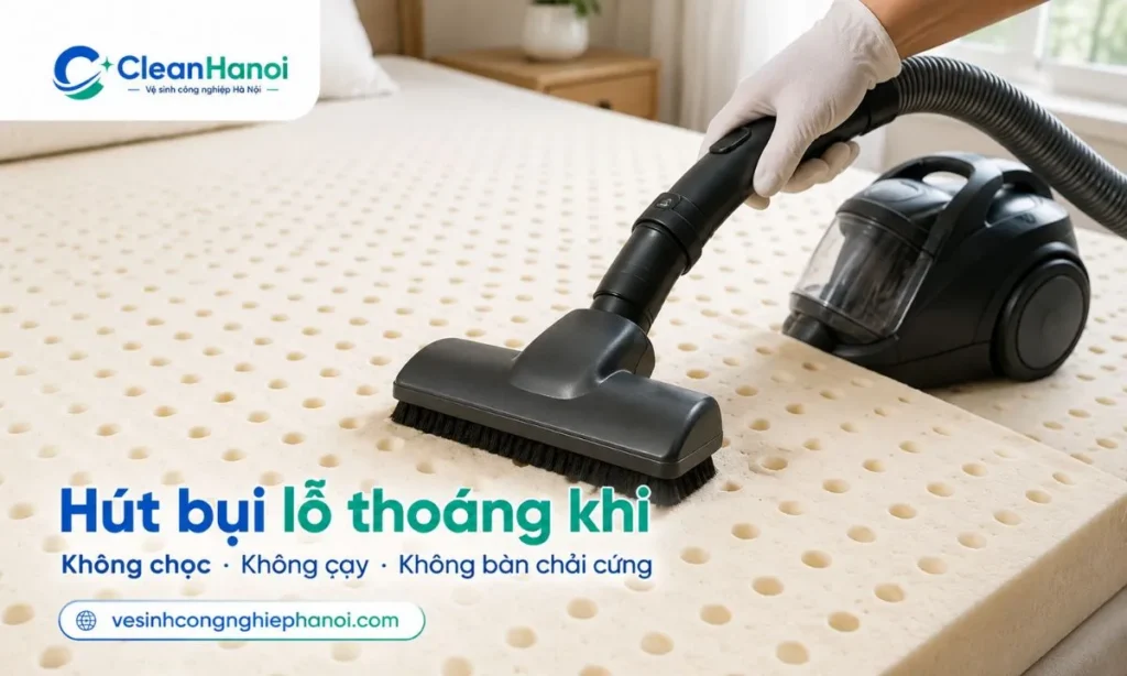 Hút bụi bề mặt và lỗ thoáng khí đệm cao su bằng máy hút bụi đầu mềm