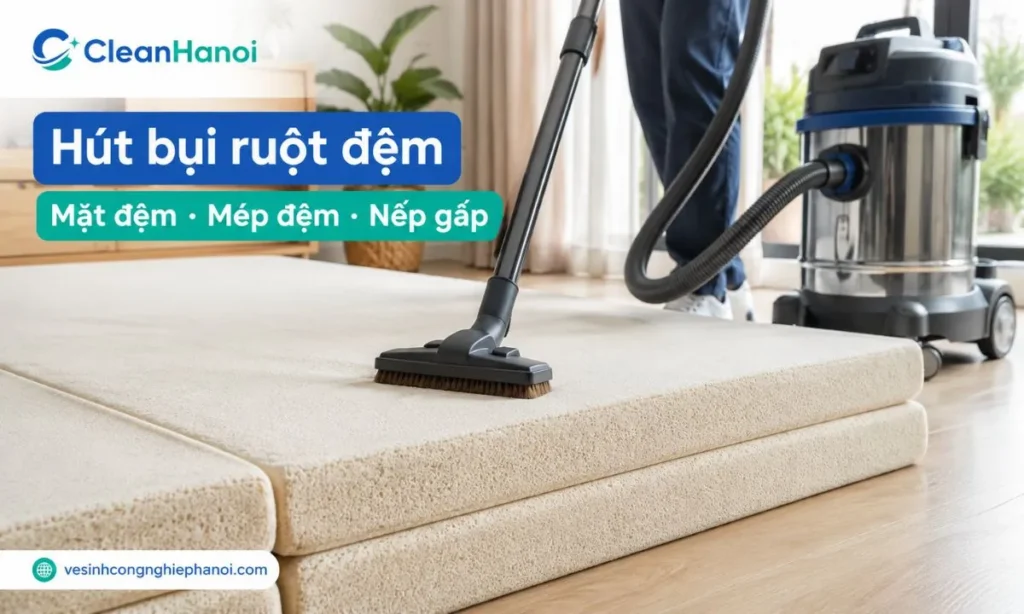 Hút bụi ruột đệm bông ép bằng máy hút bụi đầu chổi mềm