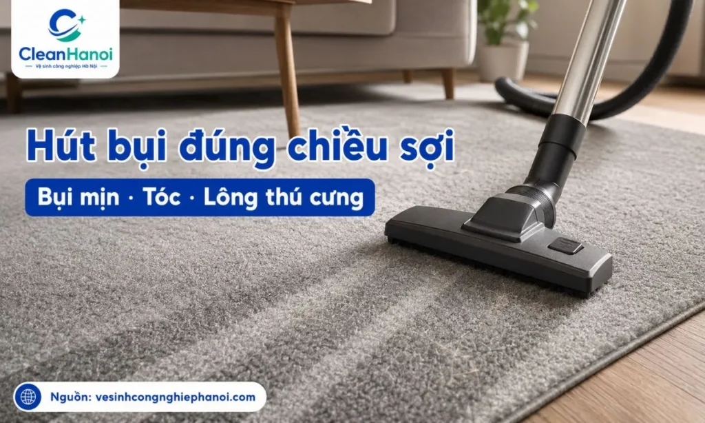 Hút bụi thảm nỉ định kỳ giúp loại bỏ bụi mịn, tóc, lông thú cưng và vụn bẩn trong sợi thảm, nên hút theo chiều sợi và tránh kéo đầu hút quá mạnh.
