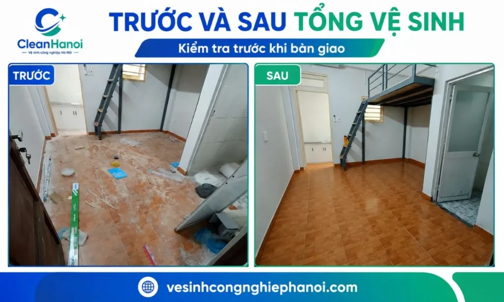 Kết quả tổng vệ sinh phòng khách và khu bếp sau khi CleanHanoi hoàn thành