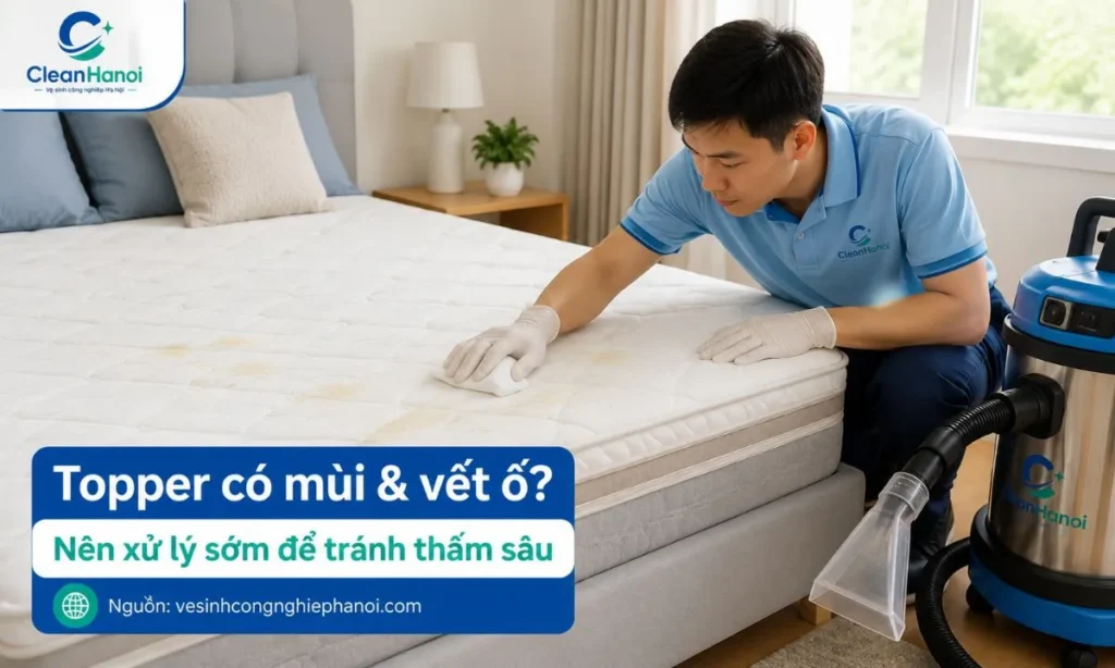 Topper nên được vệ sinh khi có mùi mồ hôi, mùi ẩm, bụi lâu ngày, vết ố, mốc nhẹ hoặc vết nước tiểu trẻ nhỏ và thú cưng.
