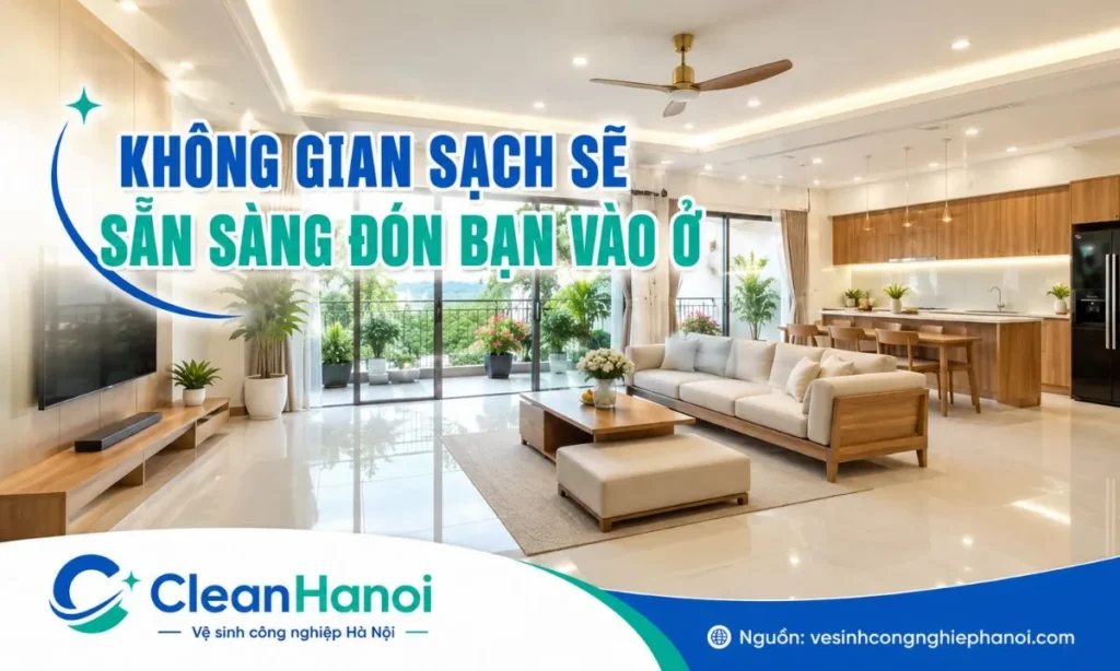 Không gian nhà phố sau khi được đội ngũ CleanHanoi tổng vệ sinh sạch sẽ tinh tươm bụi mịn và vết sơn