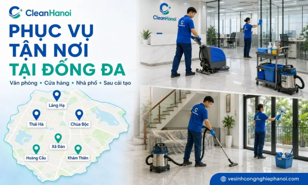 CleanHanoi phục vụ vệ sinh văn phòng, cửa hàng và nhà phố tại Đống Đa