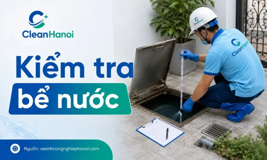Ảnh minh họa bước kiểm tra bể nước ngầm trước khi thau rửa, giúp xác định dung tích, vị trí, độ sâu, điều kiện xả nước và phương án thi công an toàn.