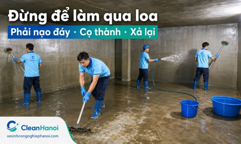 Khách hàng nên nắm rõ quy trình thau rửa bể nước ngầm để kiểm tra đơn vị thi công có nạo vét đáy, cọ rửa thành bể, vệ sinh ống cấp xả và xả rửa lại đầy đủ hay không.