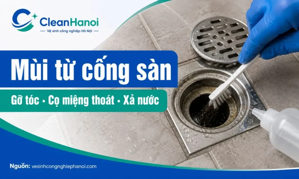 Làm sạch tóc, cặn xà phòng và rác ở phễu thoát sàn để giảm mùi hôi nhà vệ sinh