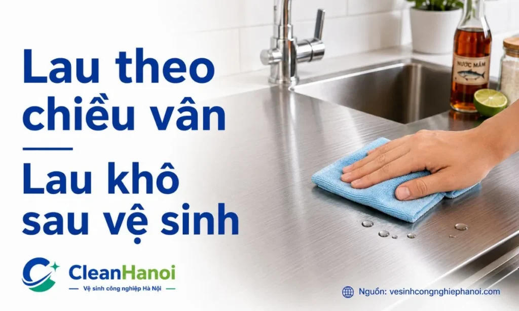 Lau inox theo chiều vân và lau khô để hạn chế rỉ sét quay lại