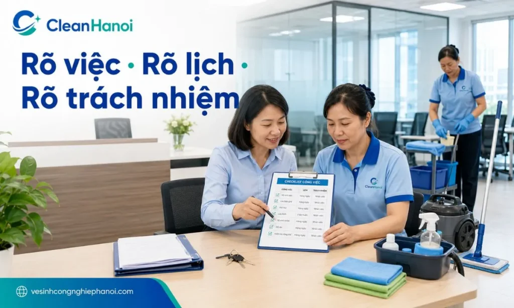 Lưu ý khi thuê tạp vụ văn phòng về phạm vi công việc, dụng cụ và bảo mật tài sản