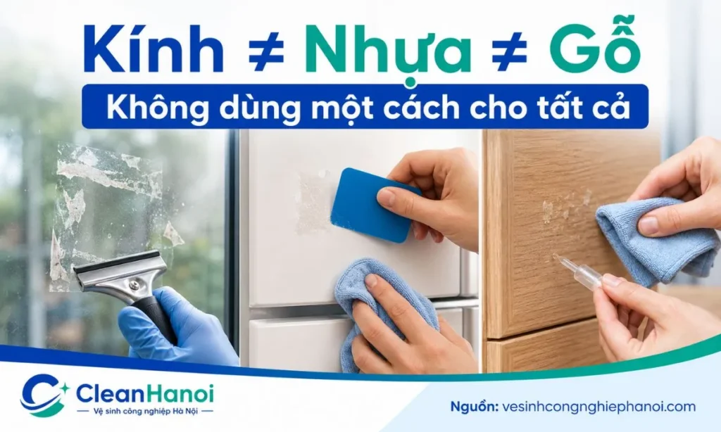 Lưu ý tẩy keo trên kính, nhựa, tủ lạnh và đồ gỗ để không trầy xước