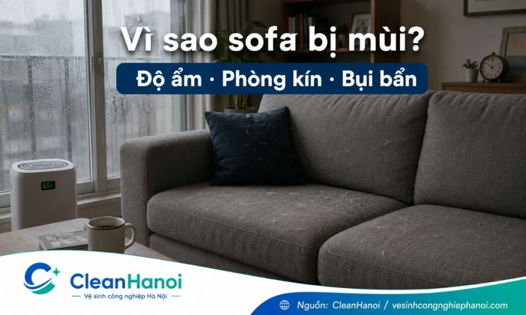 Độ ẩm cao, phòng kín, ít thông gió, bụi bẩn, mồ hôi, lông thú cưng và vụn thức ăn khiến sofa vải, nỉ, nhung dễ ám mùi sau mùa nồm.