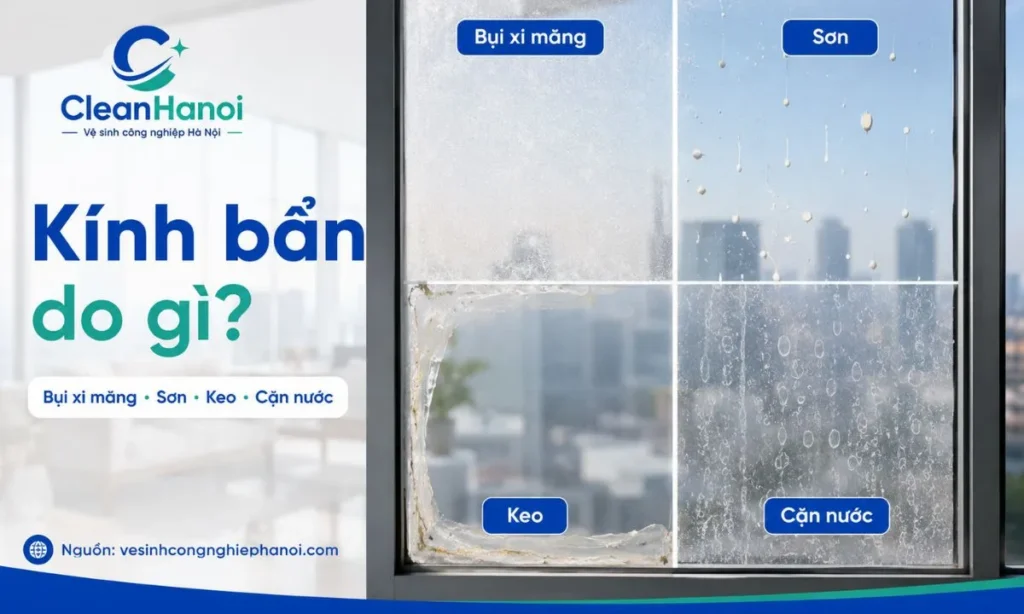 Nhận diện bụi xi măng, sơn, keo silicone, keo decal và cặn nước trên kính sau xây dựng