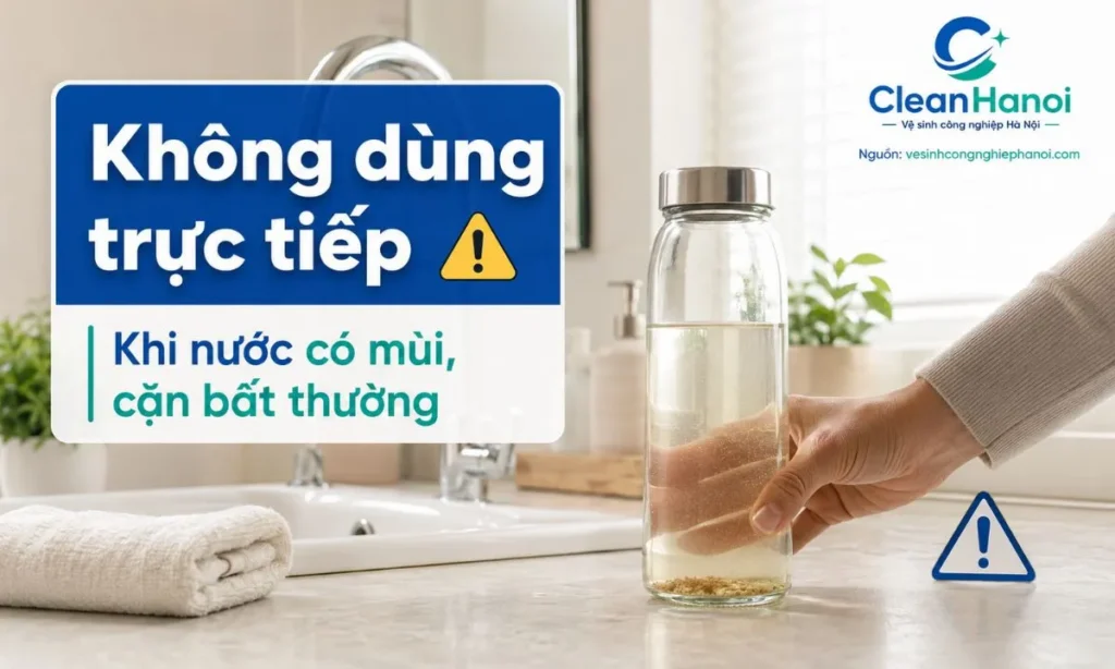 Khi nước có mùi tanh, cặn lắng, đục hoặc vàng nhẹ, không nên dùng trực tiếp cho ăn uống và không tự ý đổ hóa chất vào bể nước ngầm khi chưa xác định nguyên nhân.